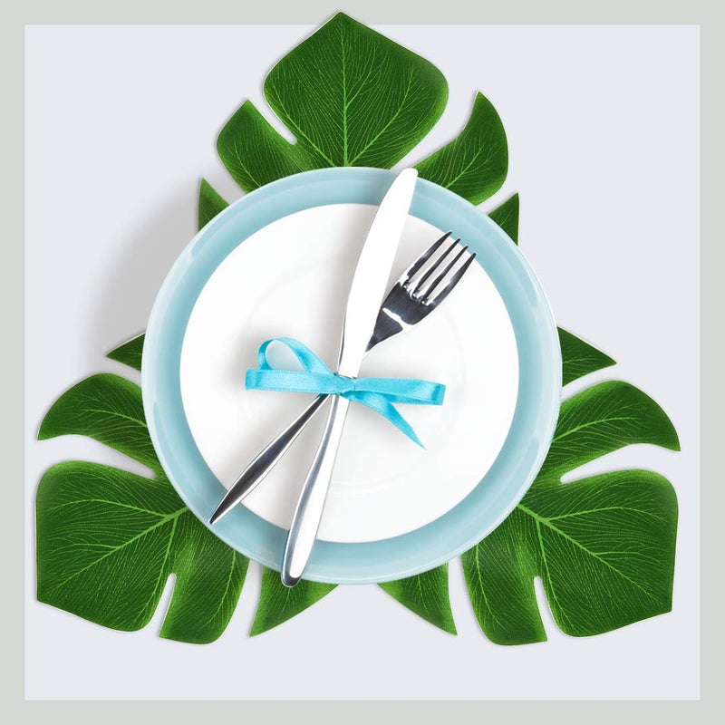 KUUQA 60 Pcs Wrinkle Prevention Flowers and Tropical Leaves for Tropical Party Decorations Supplies, Artificial Hibiscus Flowers Tropical Palm Leaves for Hawaiian Safari BBQ Luau Party Decorations - Image 4